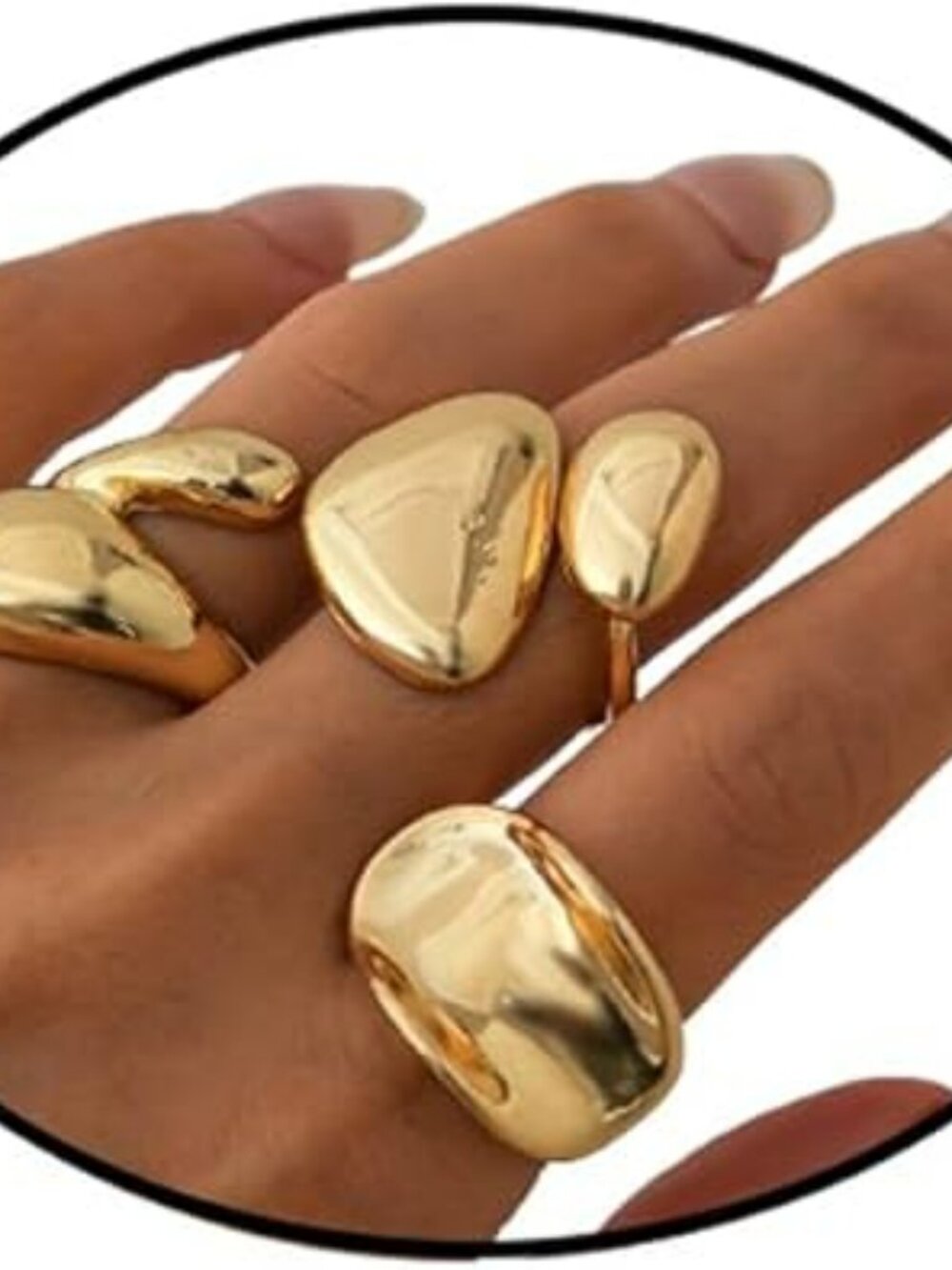 Gold Chunky Ring Set Geometric Stacking Rings Exaggerated Knuckle Ring Boho - Picture 4 of 4